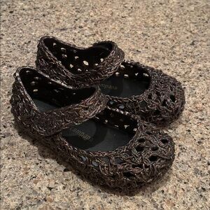 Mini Melissa Black Slippers with Intricate Design